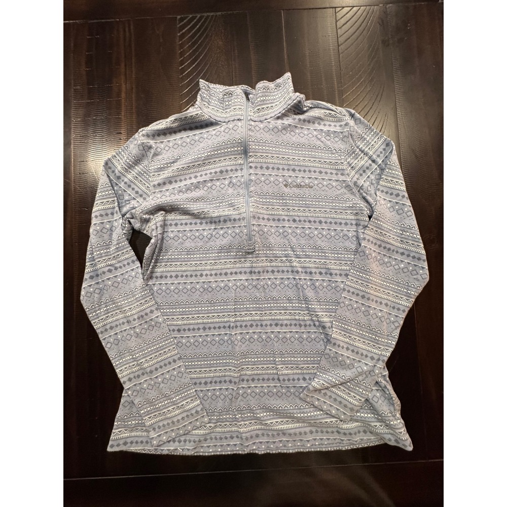 Columbia Womens Blue Fair Isle Geometric Quarter Zip Pullover Top Size M